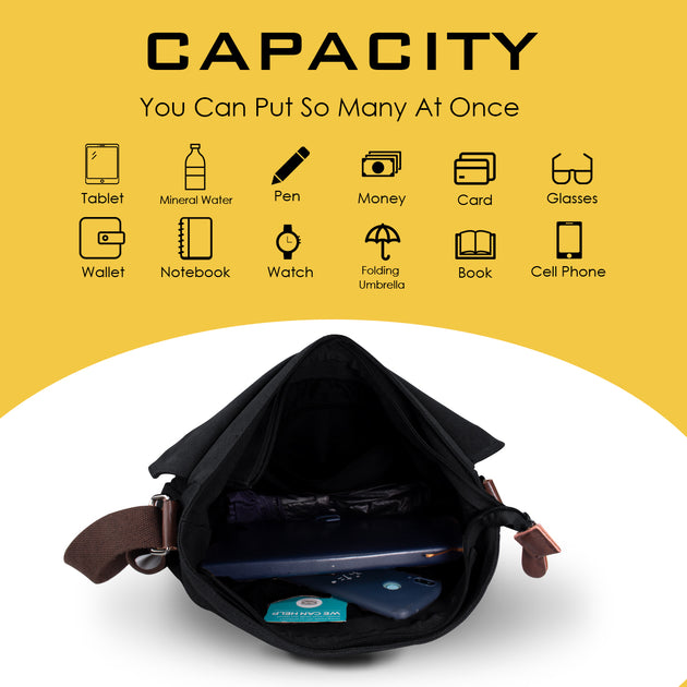 Men's Unisex Messenger Bag Canvas Daily Office & Career Solid Color Vintage Black Brown khaki