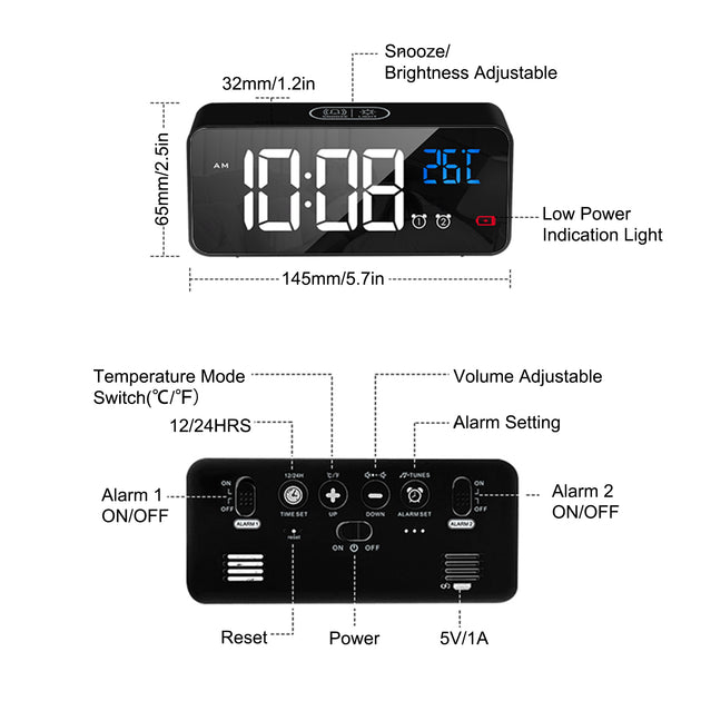 LED Digital Alarm Clock with Temperature Display (Model 8808) CHEREEKI