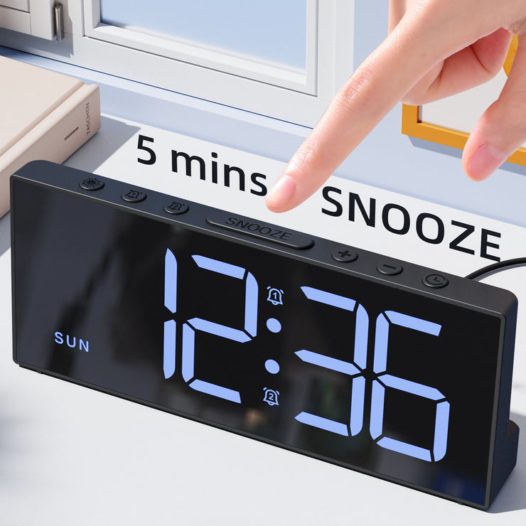 Despertador Digital Con Radio FM Y Altavoz Bluetooth – Pantalla Espejo, Luces RGB, Doble Alarma, Carga Tipo-C