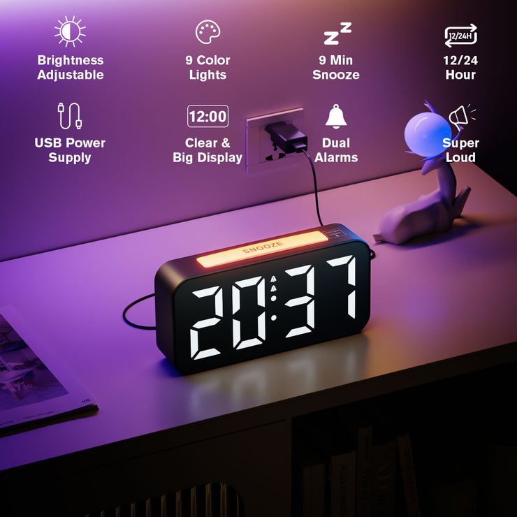 Large LED Display Night Light Alarm Clock with Europlug (Model: 8010B)