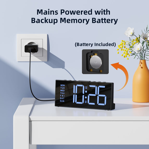 Digital Bedside Alarm Clock with Large Digits with Europlug (Model: G11)
