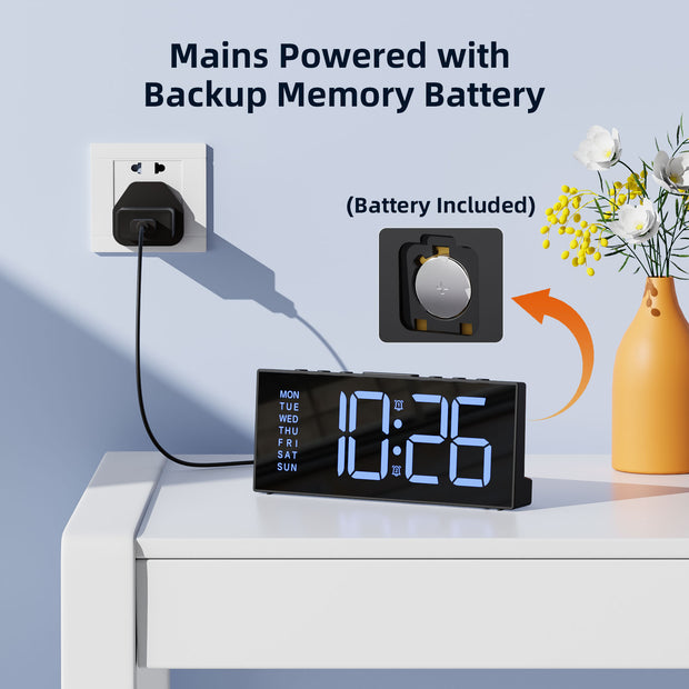 Digital Bedside Alarm Clock with Large Digits with UK Plug (Model: G11)
