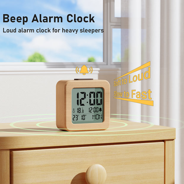 Wooden Battery-Operated Bedside Alarm Clock (Model: 2119)