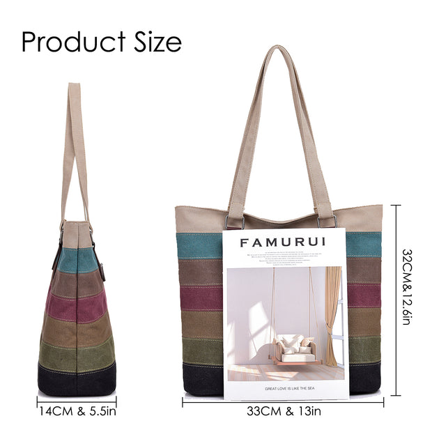 Striped Canvas Tote Bag for Women (Model: L-095)