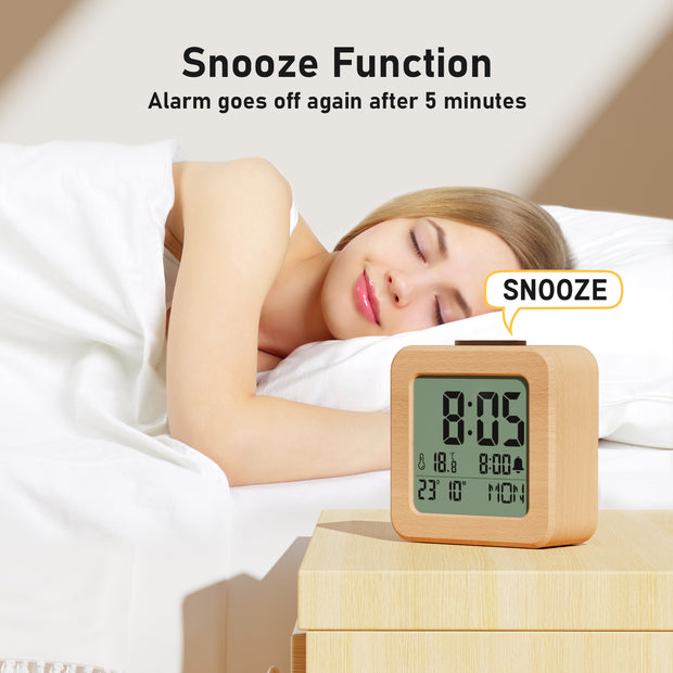 Wooden Battery-Operated Bedside Alarm Clock (Model: 2119)