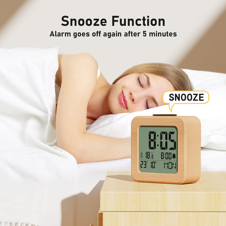 Wooden Battery-Operated Bedside Alarm Clock (Model: 2119)