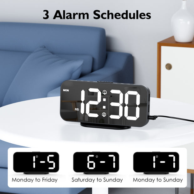 Digital Alarm Clock with Large Mirror LED Display with Europlug (Model: 8821)