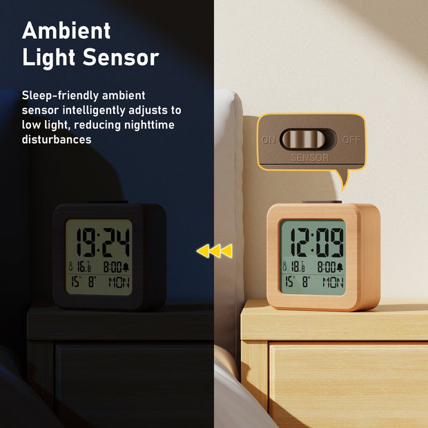 Wooden Battery-Operated Bedside Alarm Clock (Model: 2119)