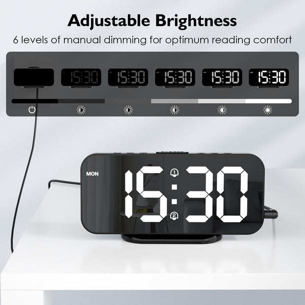 Digital Alarm Clock with Large Mirror LED Display with Europlug (Model: 8821)