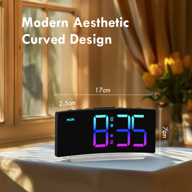 Curved Display RGB Night Light Alarm Clock with Europlug (Model: G10)