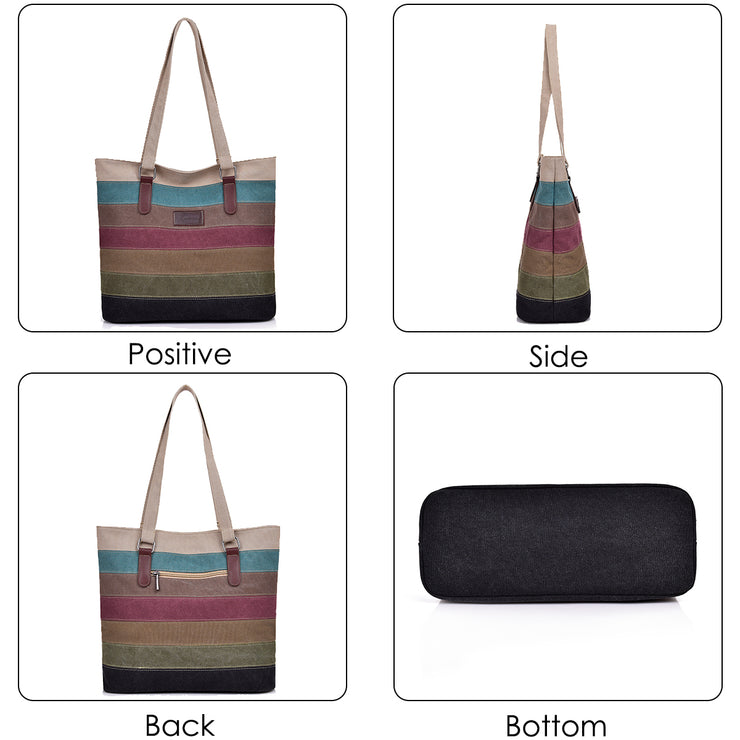 Striped Canvas Tote Bag for Women (Model: L-095)