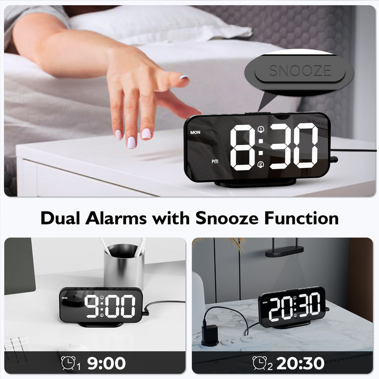 Digital Alarm Clock with Large Mirror LED Display with Europlug (Model: 8821)