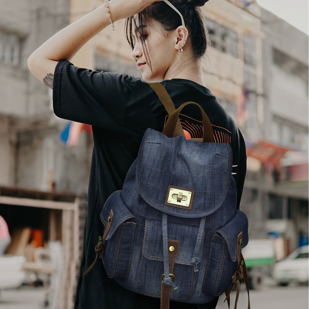 denim backpack with leather Vintage Jeans Canvas Backpack (Model: 9006) – CHEREEKI