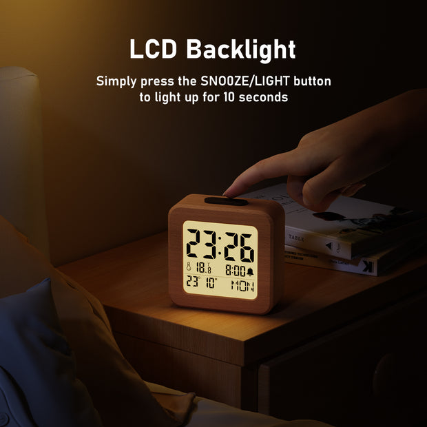 Wooden Battery-Operated Bedside Alarm Clock (Model: 2119)