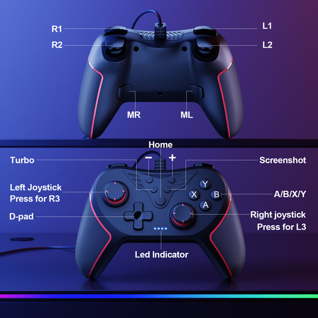 Wired Controller for PC with 2 Mapping Buttons (Model: T43)