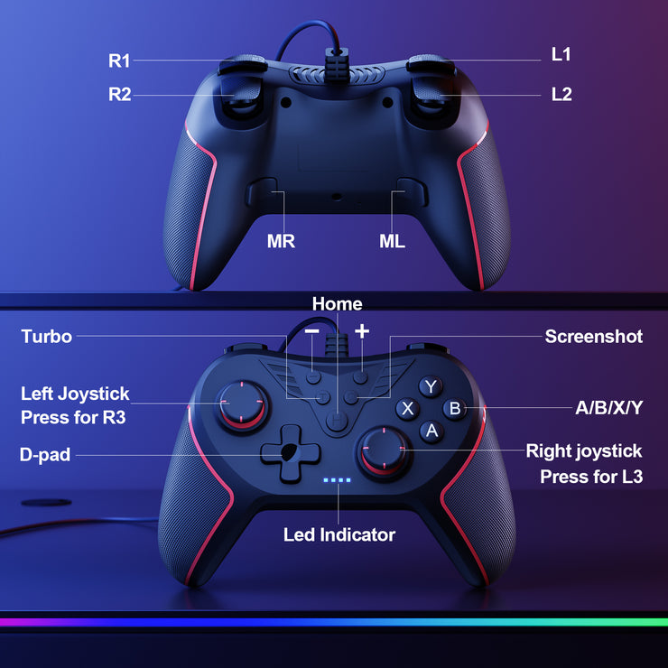Wired Controller for PC with 2 Mapping Buttons (Model: T43)