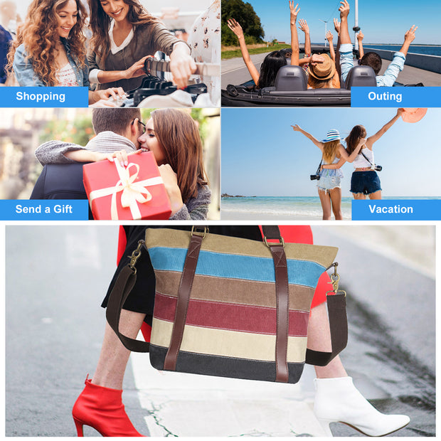 Striped Canvas Handbag for Women (Model: L-123)