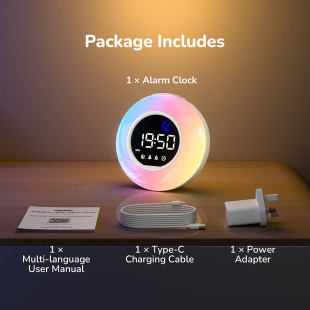 Children's Alarm Clock with RGB Nightlight with UK Plug (Model: EM5)
