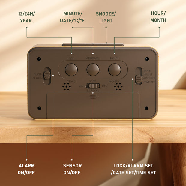 Wooden Digital Alarm Clock (Model: 1902)