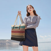 Women's Striped Canvas Tote Bag (Model: L-096)