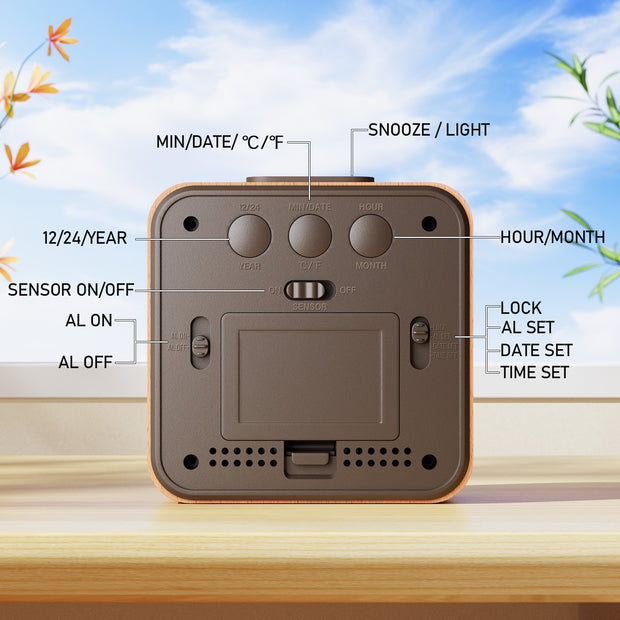Wooden Battery-Operated Bedside Alarm Clock (Model: 2119)