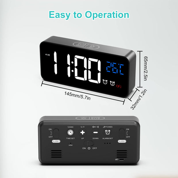 LED Digital Alarm Clock with Temperature Display with Europlug (Model: 8808-1)